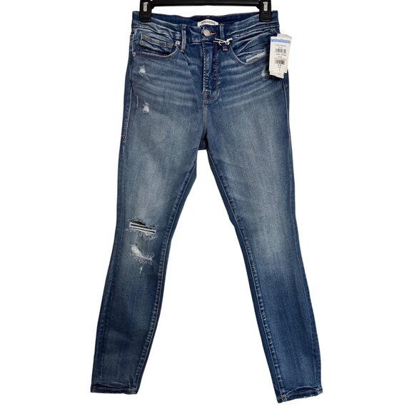 Good American Good leg Crop Size 4/27 Distressed Stretchy Slim High Rise NWT - Picture 1 of 9